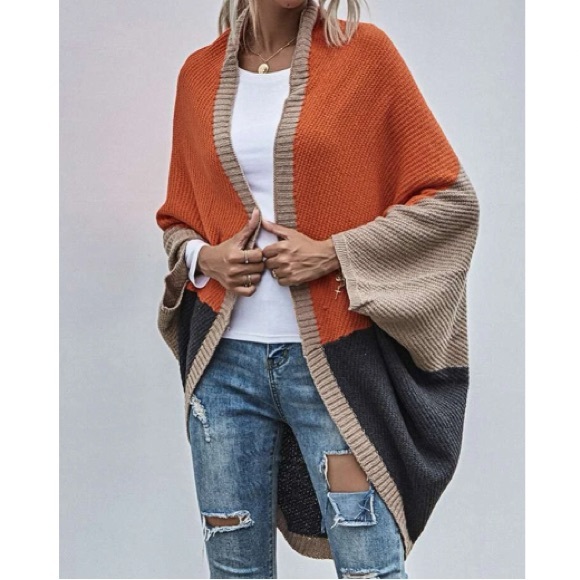Cozy Color Block Batwing Oversized Open Front Cardigan - Picture 6 of 6